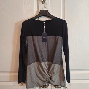 Sampeel Brand Women's Gray and Black Knotted Blouse - Size Small